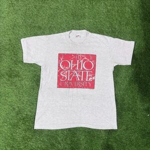 Vintage 90s Ohio State University Anvil T Shirt Gray Red Logo Graphic Tee Mens L